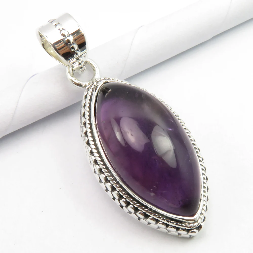 
Vintage Style SET ! 925 Silver Genuine AMETHYST Pendant Earrings Ring Sz 7.25, Wedding Jewelry 