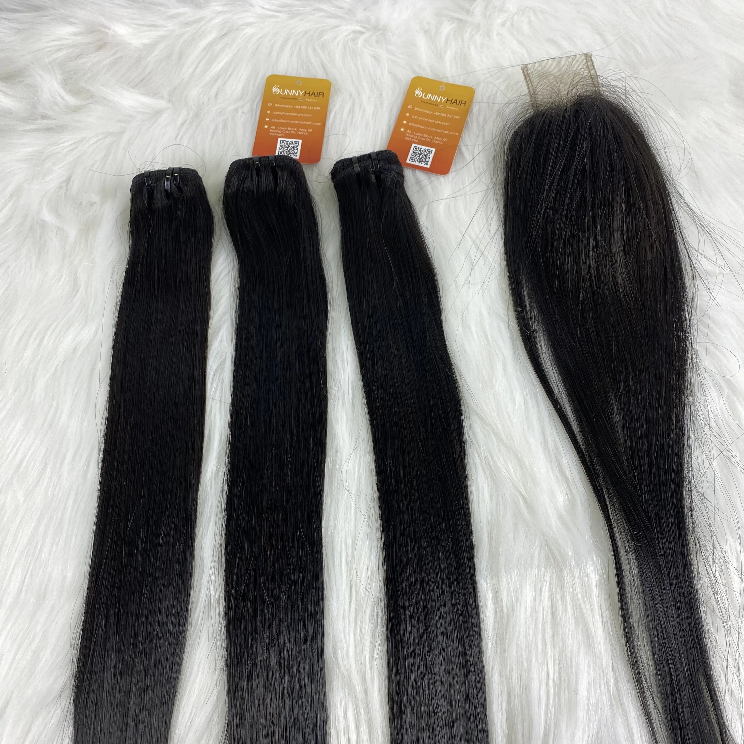 
New Look Double Drawn Donor Hair Bone Straight Bundles with Closure Vietnamese Virgin Raw Hair Bone Straight Braiding Hair Exten 