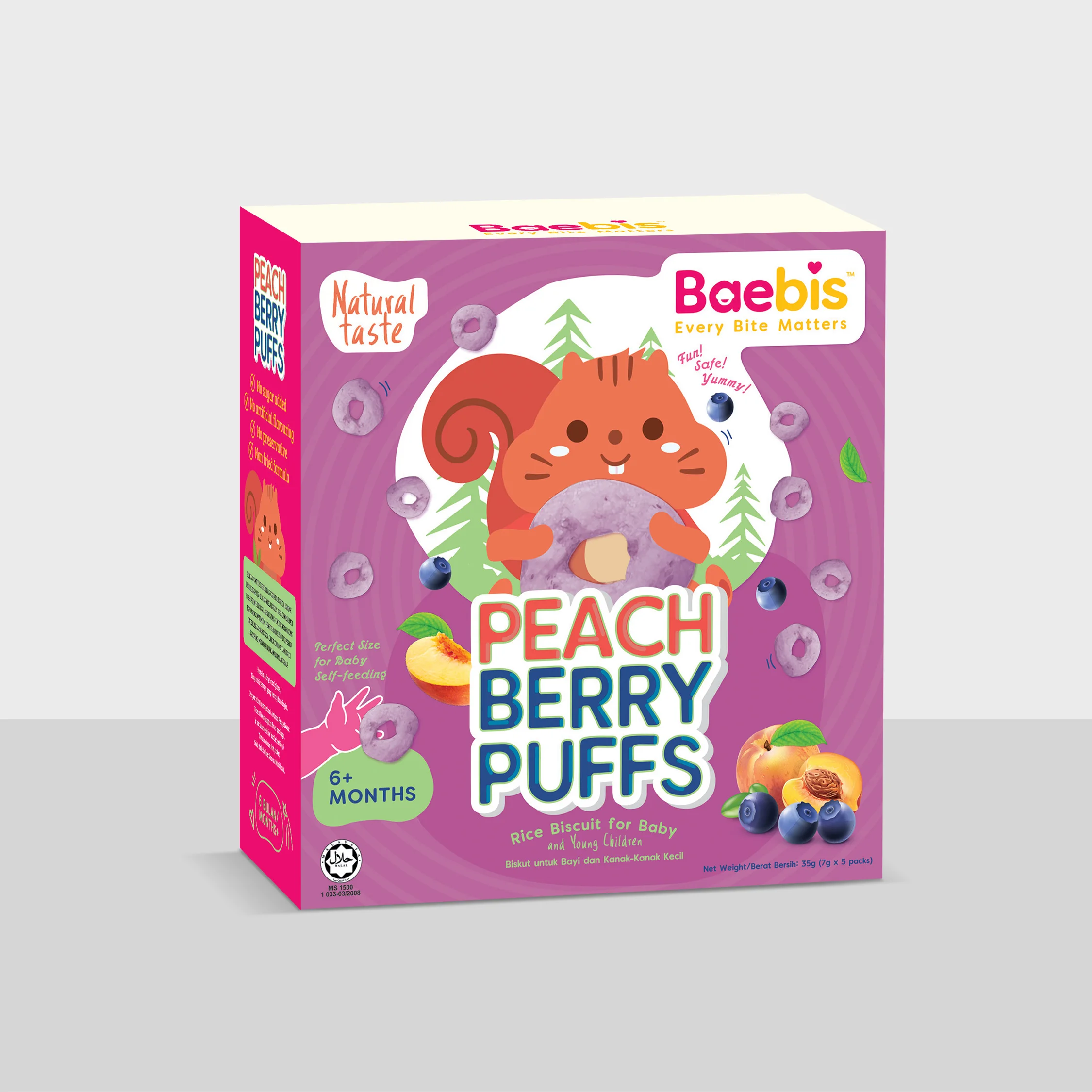 [Malaysia] Ready To Ship Fast Shipping Natural Peach Berry Puffs Baby Rice Biscuit Baby Snacks Packed with Nutrients & Vitamins