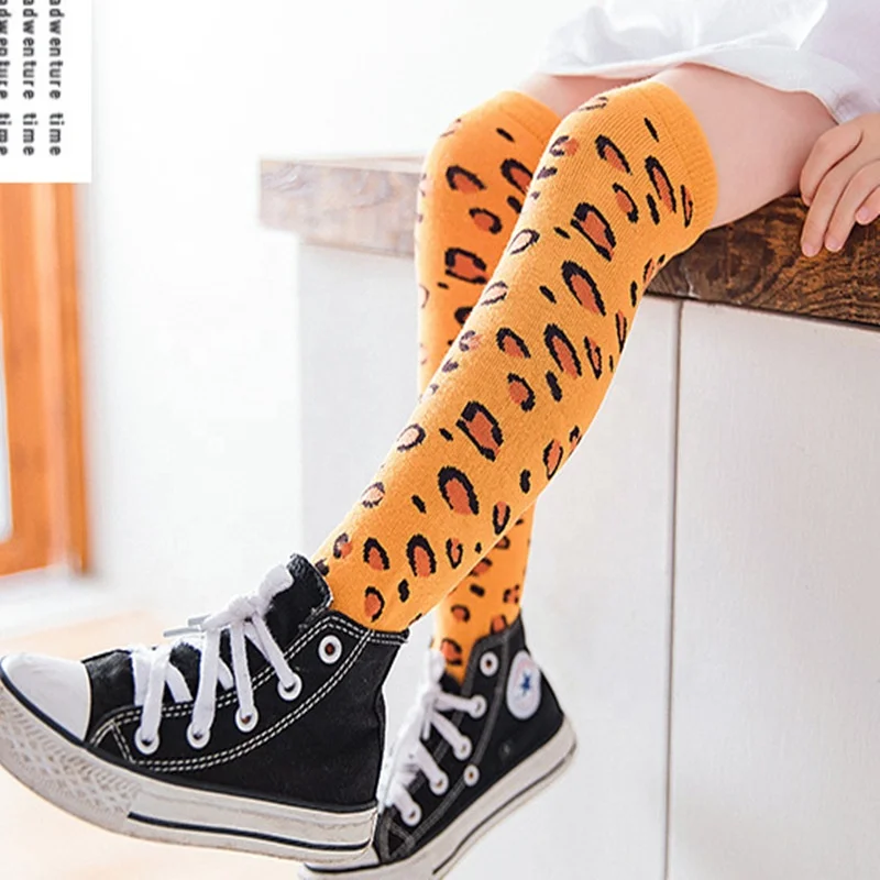 Детские осенне-зимние длинные носки-трубы с леопардовым принтом