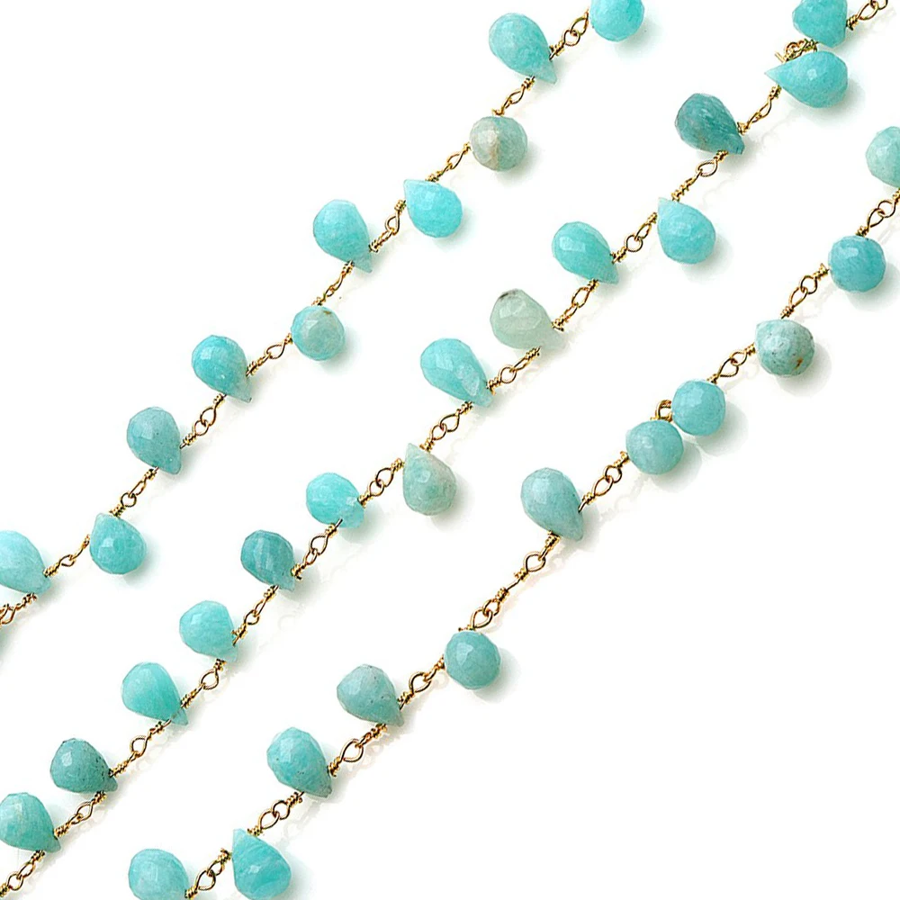 Indian wholesale handmade natural amazonite gemstone beads 925 sterling silver rosary chain