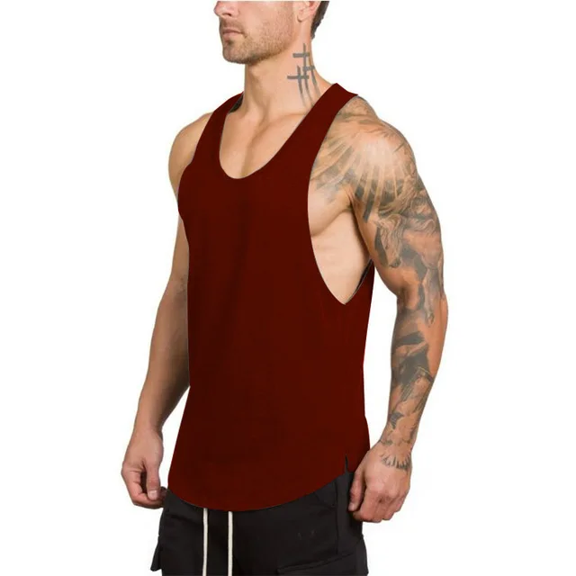 Men Sports Sleeveless T-shirt Gym Fitness Tank Top Workout Vest Running T Shirts Print for Men Hip Hop Knitted 100% Cotton