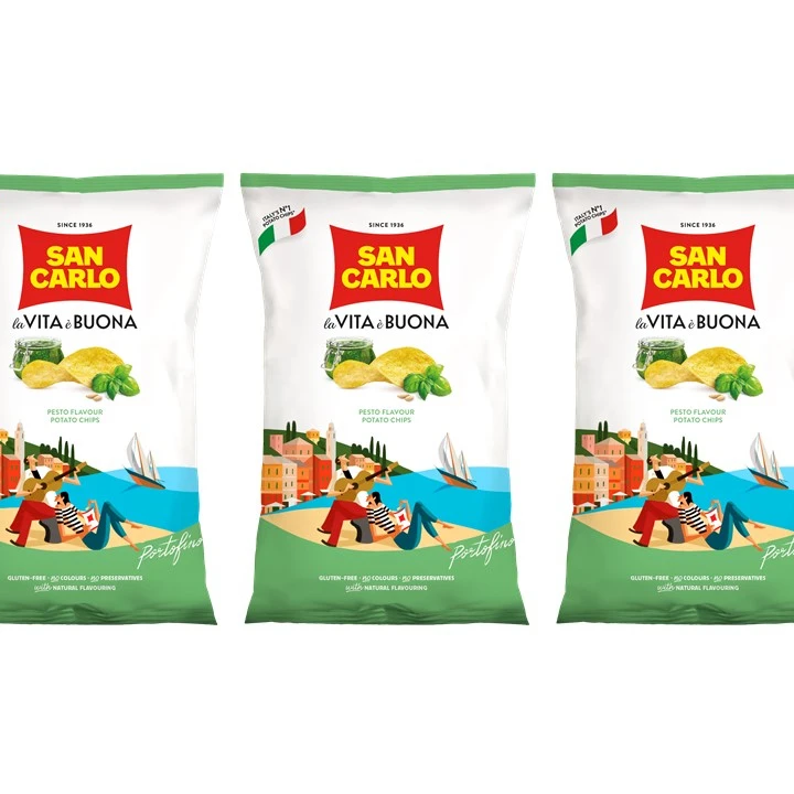 San Carlo italian recipe&aroma potato chips pesto flavor gr 150 italian taste