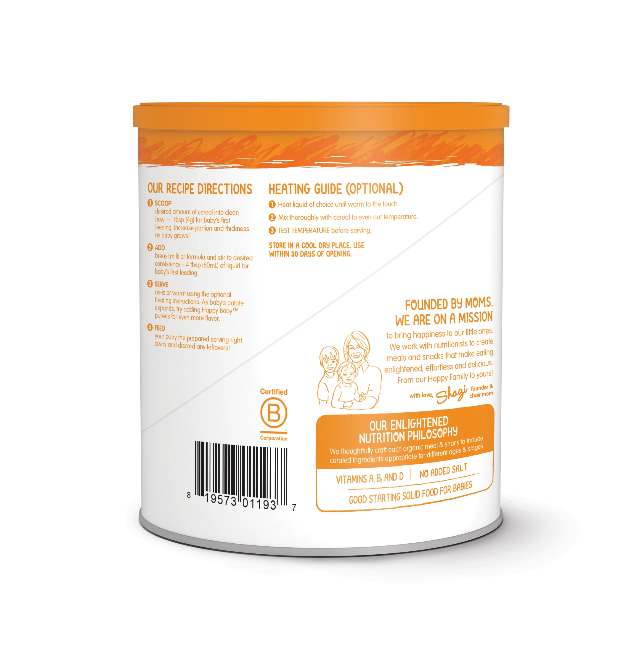 
Premium Happy Baby Organic Certified Baby Cereal Multi-grain Baby Food No Artificial Colors or Flavors 