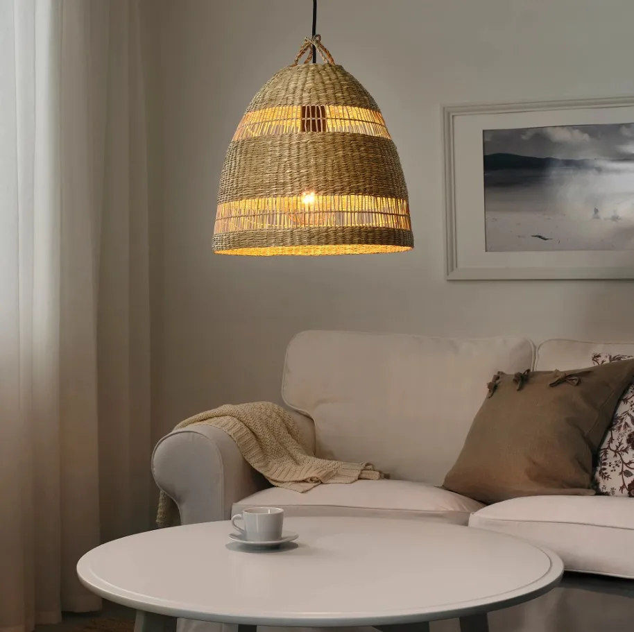 Best deal cheap price ceiling lamp cozy luxury seagrass lampshade natural durable seagrass pendant light