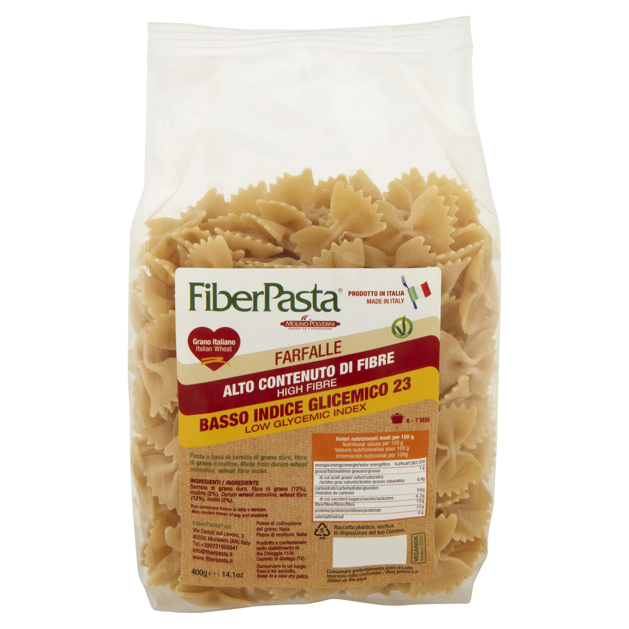 ITALIAN PREMIUM QUALITY LOW GLYCEMIC INDEX PASTA FARFALLE 400g - HIGH FIBRE AND LOW NICKEL - PASTA WITH BENEFITS
