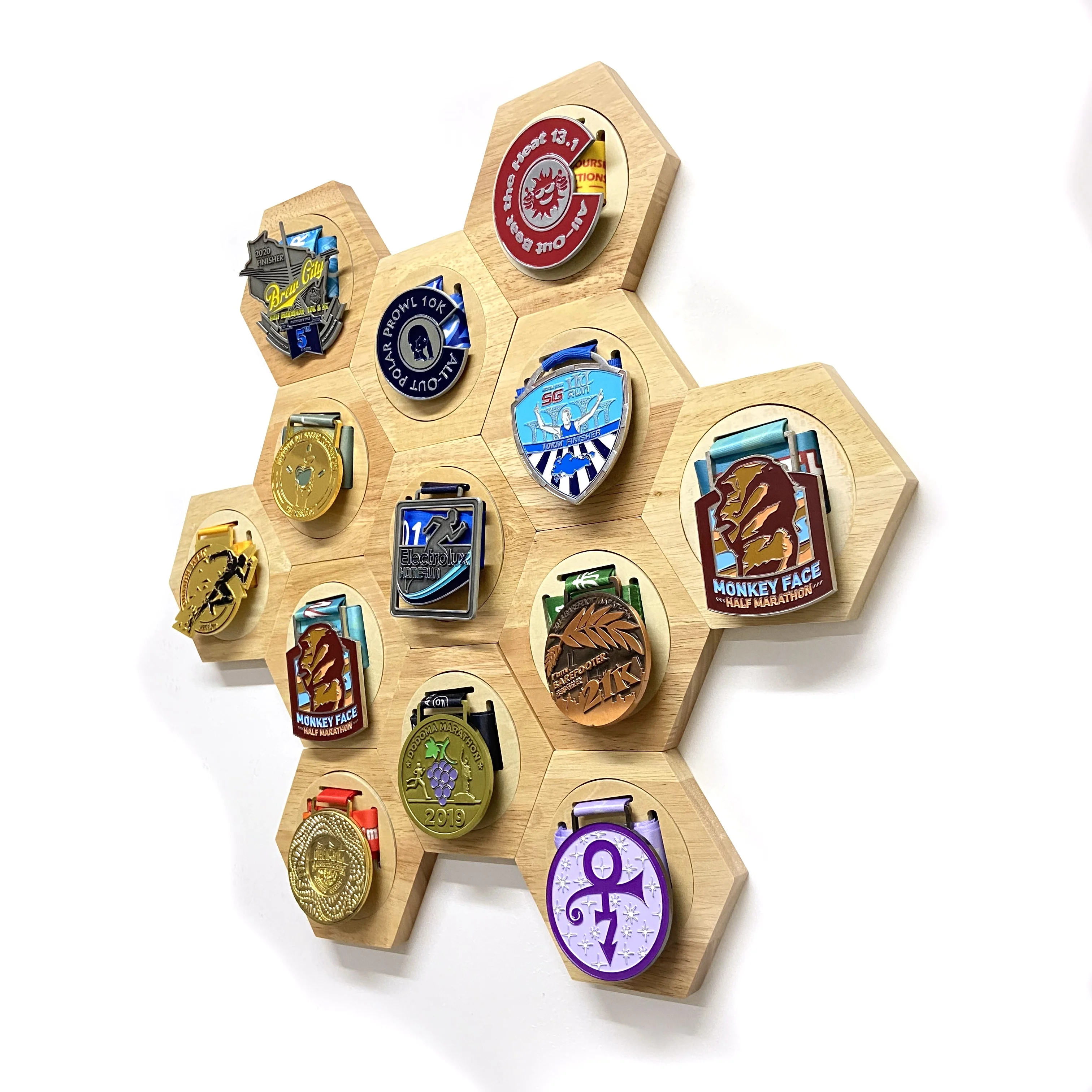 DIY Hexagonal Module Assembly Wooden Medal Hanger Medal Display Rack