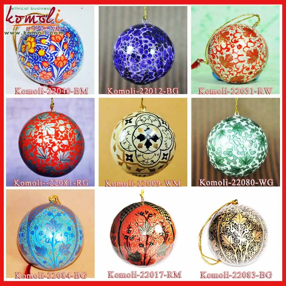 Floral design hand painted paper mache xmas Christmas decorations ornament