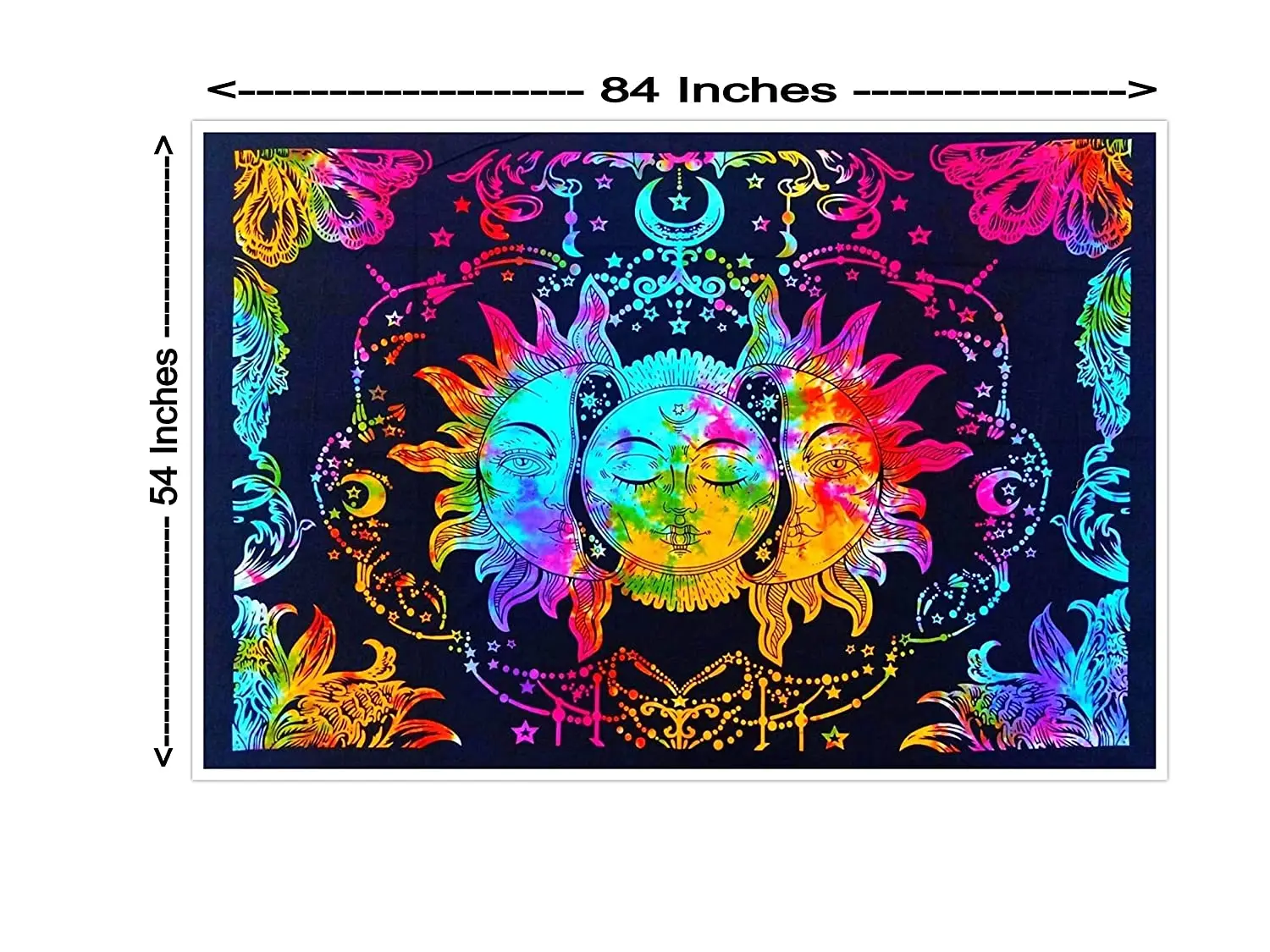 Indian Psychedelic Sun Moon Tie Dye Mandala Hippie Hippy Celestial Wall Hanging Indian Bohemian Tapestries Multi color cotton