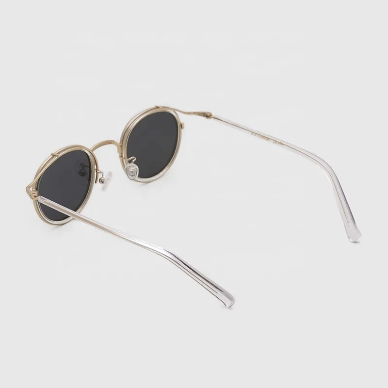 Hot selling fashionable custom round shaped logo sunglasses italian acetate leg metal sunglasses 2020