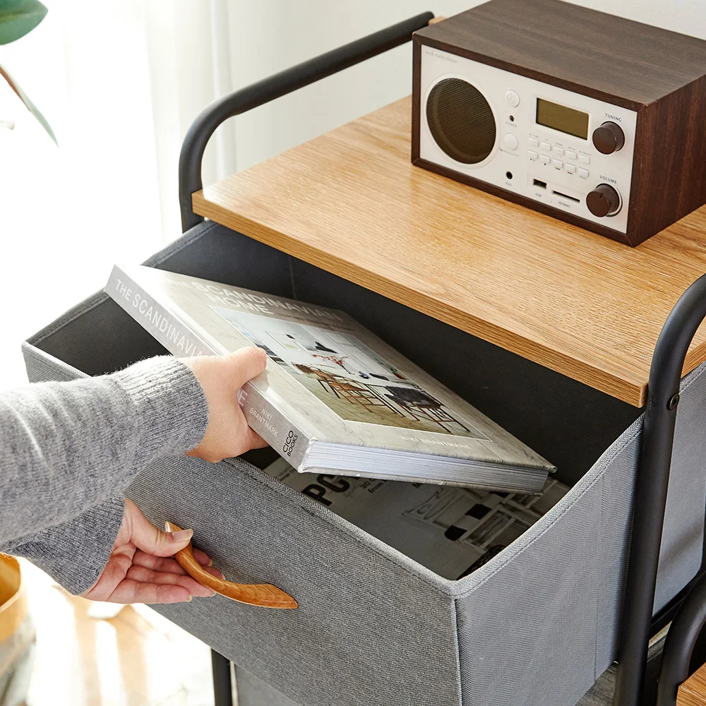 Kids Fabric drawers Clothes Storage Cabinet Organizer furniture Black Metal Frame Wooden shelf tool boxes