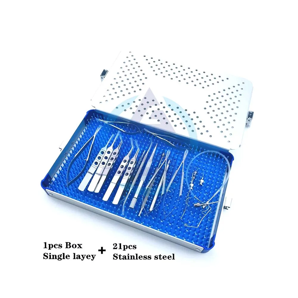 21 шт. офтальмологический катаракты комплект хирургический набор глаз микрохирургии с лоток для стерилизации коробка из нержавеющей стали