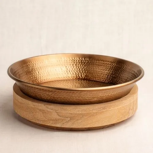 Factory wholesale custom antique golden brass round  metal camping salad dish plates tableware