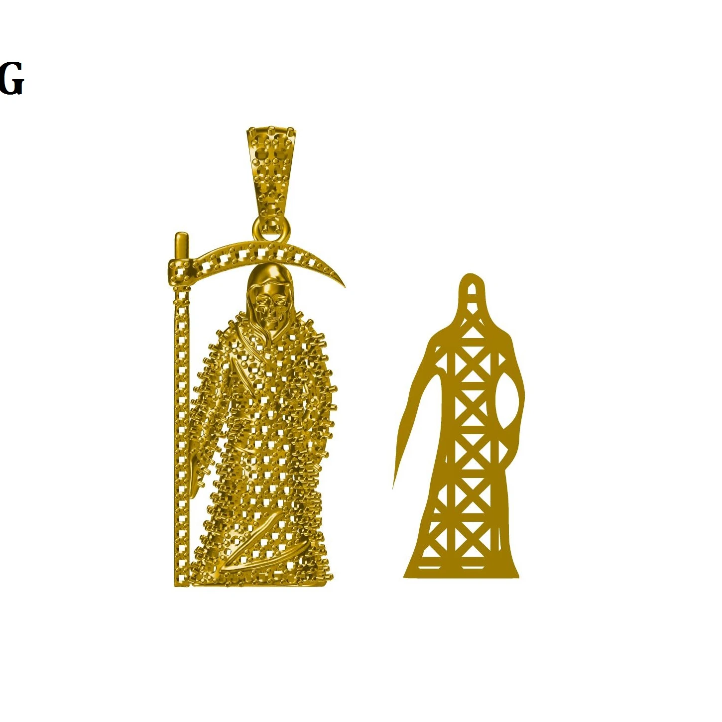 SANTA MUERTE Pendant Hiphop Jewelry Charms with Real SI Diamond in 10K Yellow White Gold Gift CHRISTIAN IGI Letter Micro Insert