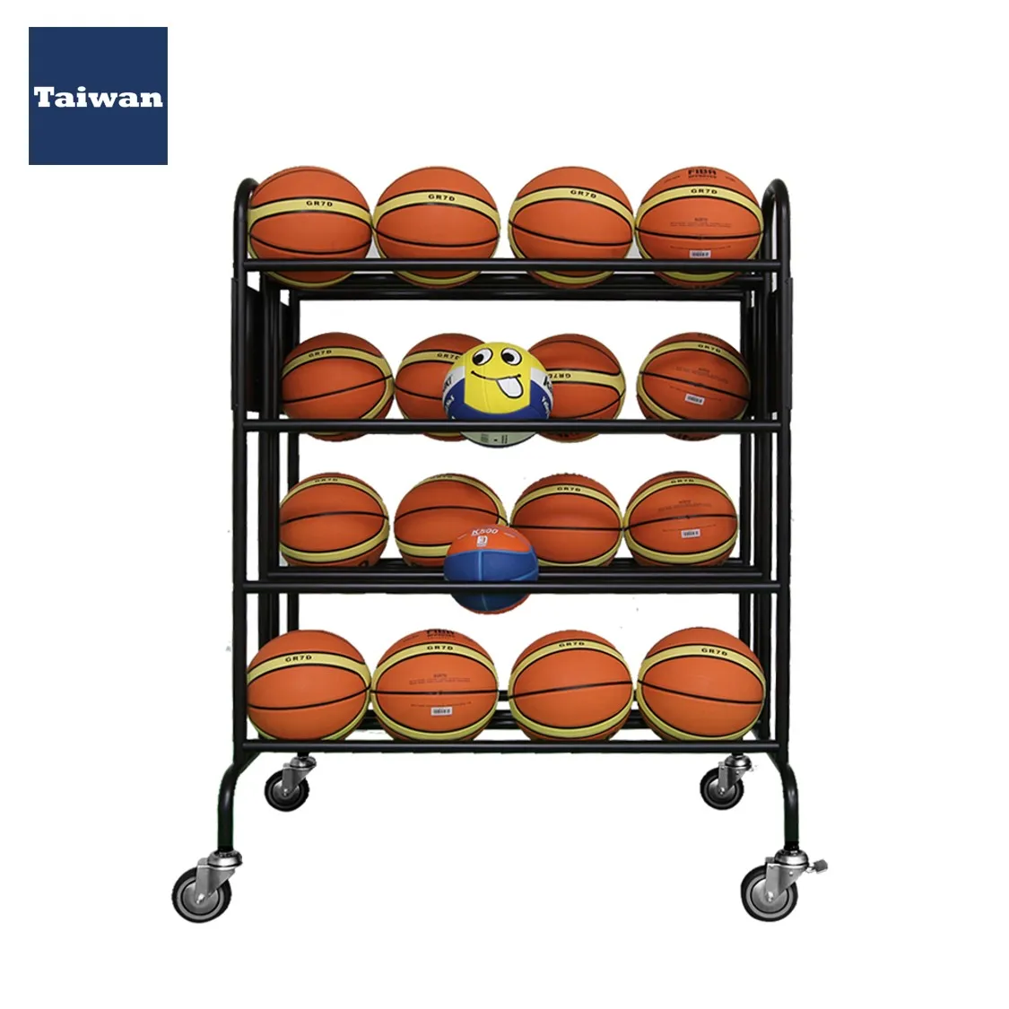 ボール整理カゴ ホイール付きスポーツ 3層バスケットボールカート ローリングバスケットボール収納カート ホイール付き