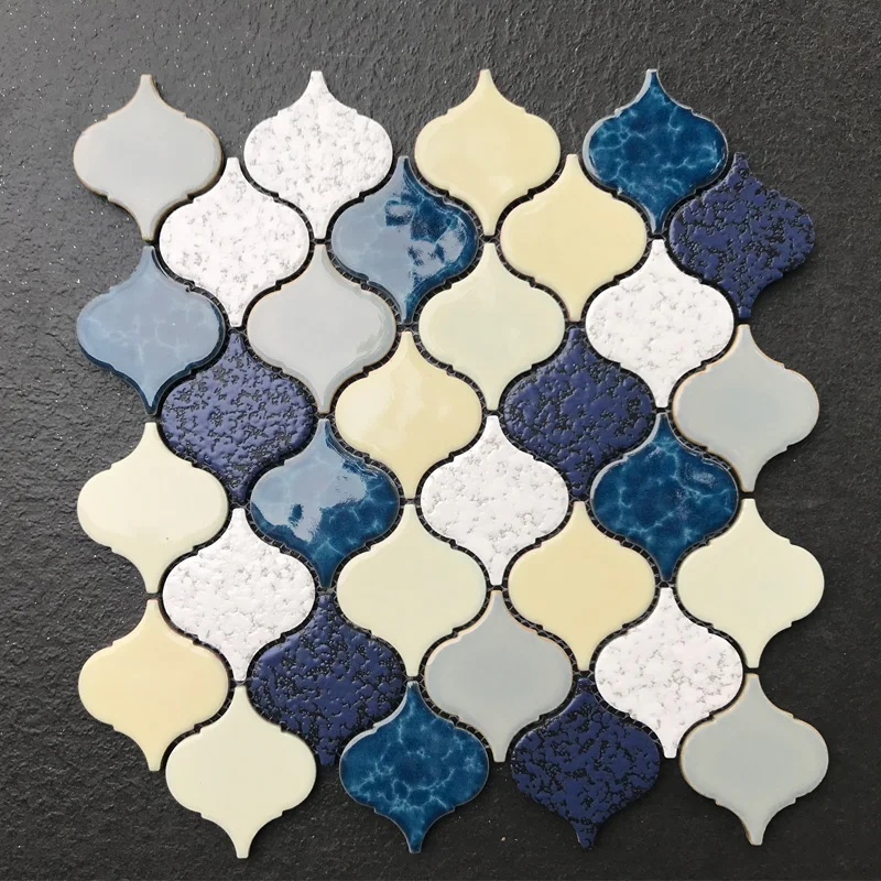 Premium mixed color lantern arabesque ceramic mosaic kitchen floor tile