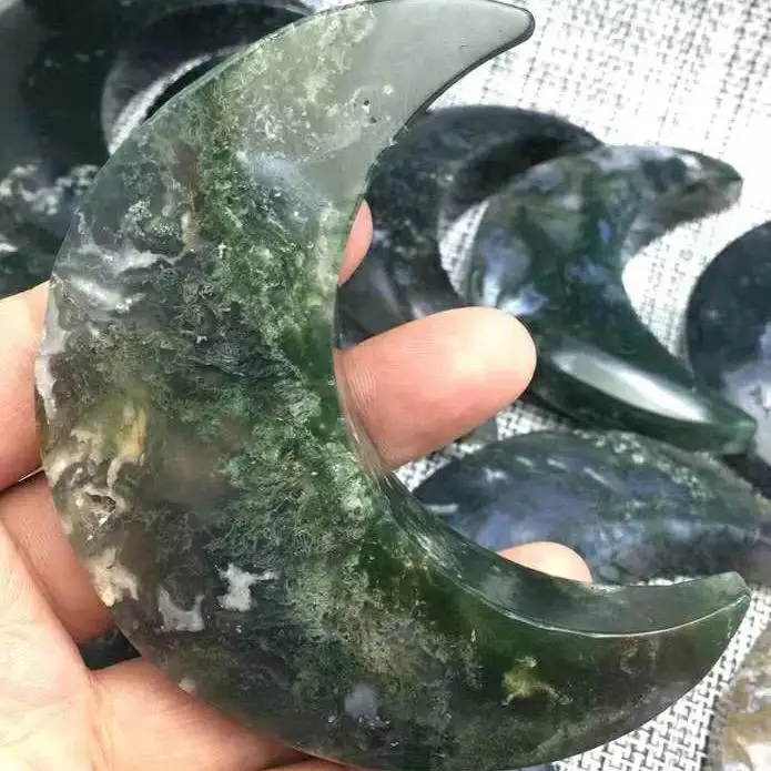 Красивый мох агат луна натуральный полумесяц кристалл ручная работа