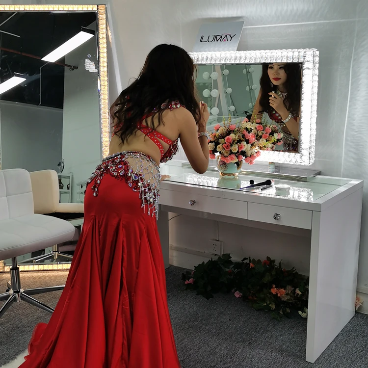 ILUMAY rectangle vertical glass Sparkly crushed diamond mirror vanity