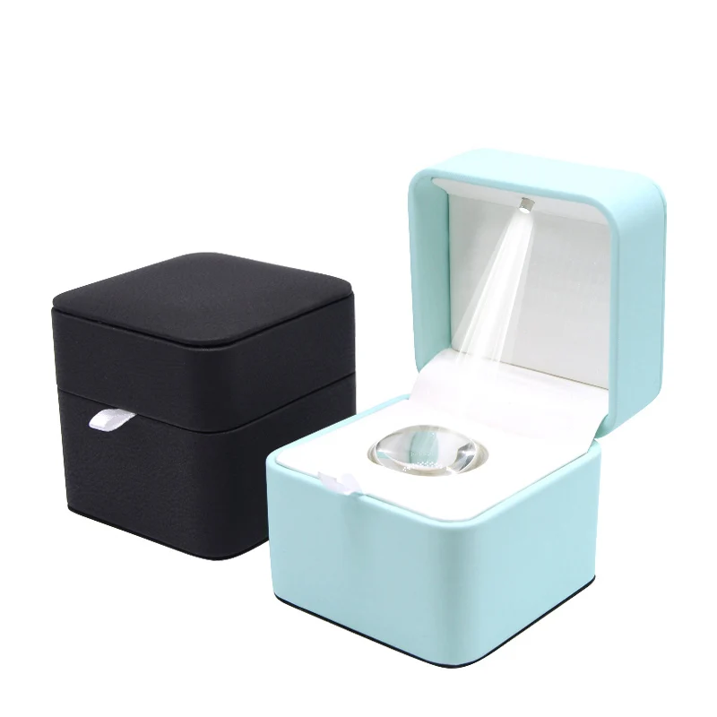 Wholesale Luxury pu Leather Packaging Wedding Ring Led Jewelry Box For Ring