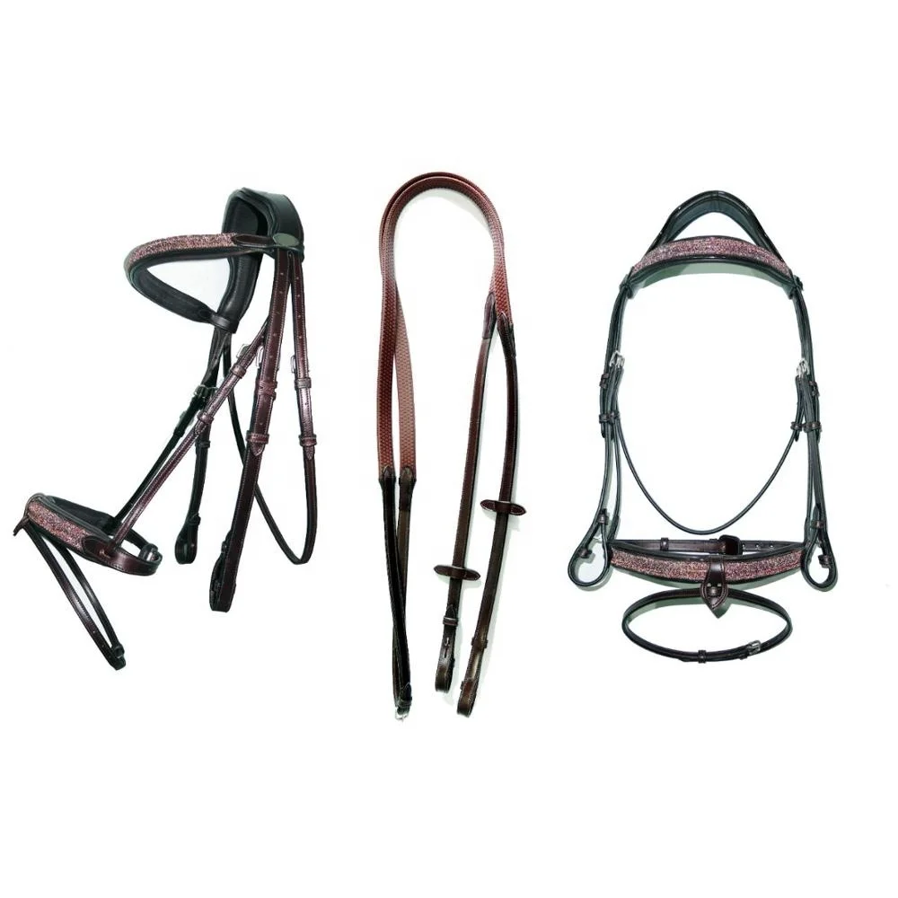 High Customized Navy Sparkle Flash Bridle Anatomic Western Style Horse Bridle made Leather Stylish Riding Equestrian Sports