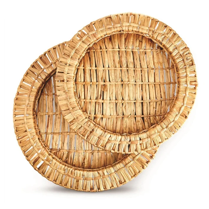 Round Water Hyacinth Handmade Tray Decorative Serving Tray For Fruit Containing Vietnam Supplier Wholesale