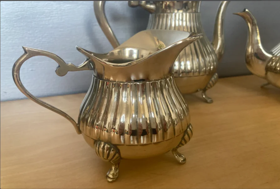 Винтажный EPNS золотой Латунный Чай Кофе Кава набор с 4 горшками Блестящий Золотой для сервировки подарков наборы на свадьбу фирменный домашний декор