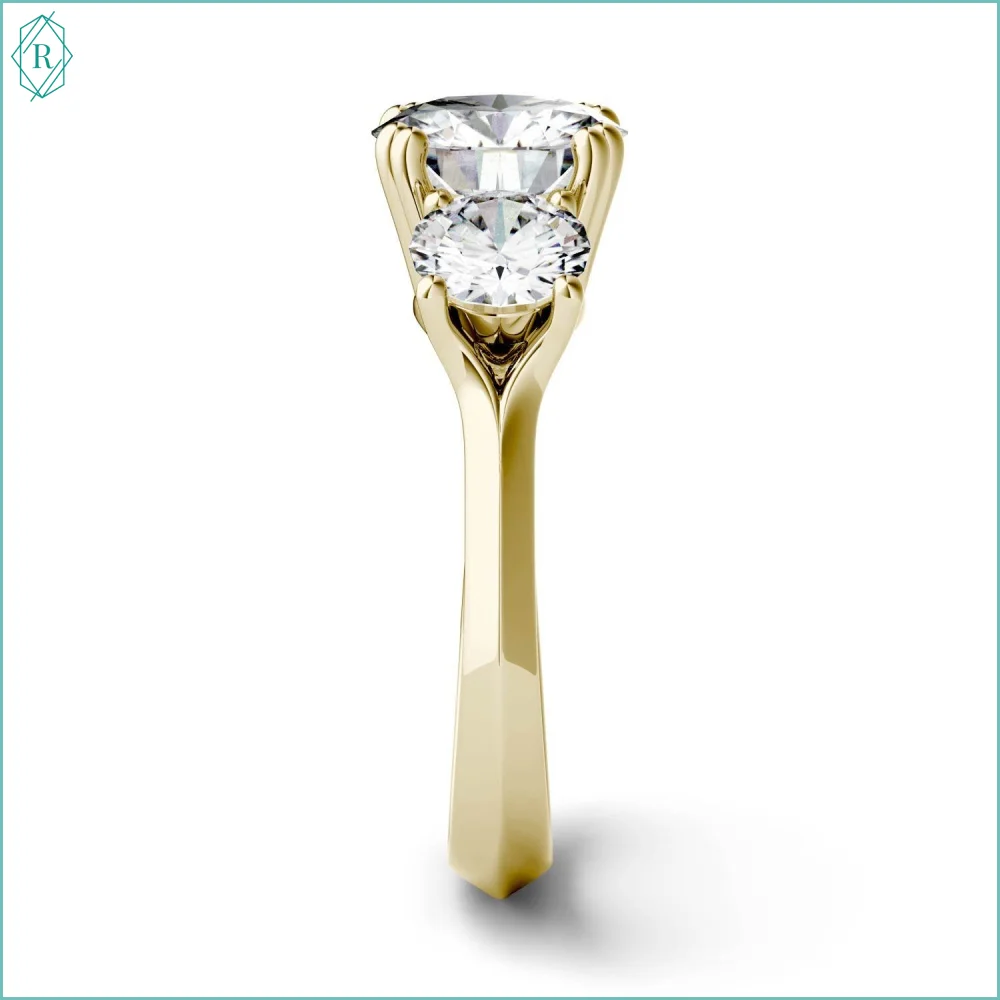 Round Brilliant Cut Three Stone 14k Solid Yellow Gold Diamond Engagement Wedding Ring For Women Wholesale Gold Jewelry by Ritzin