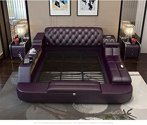 Modern Leather Fabric Bed With Storage Box Function Bedroom Furniture Set Chestrfield Style With Multimedia Speaker Usb Charger