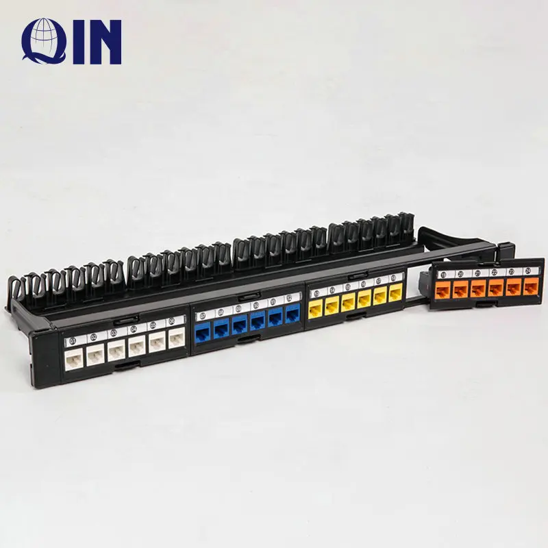 Shenzhen Qin Color Patch Panel, 19' 1U,  Full loaded IDC Type Patch Panel 24 Port Cat6 150v With Organizer for Network Racks
