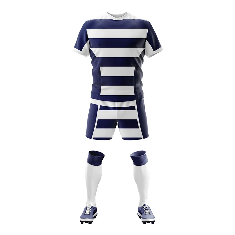 New Stitched Men Sublimated Embossing logo design Rugby Uniform Printed Design Jersey With Shorts Professional Top Quality