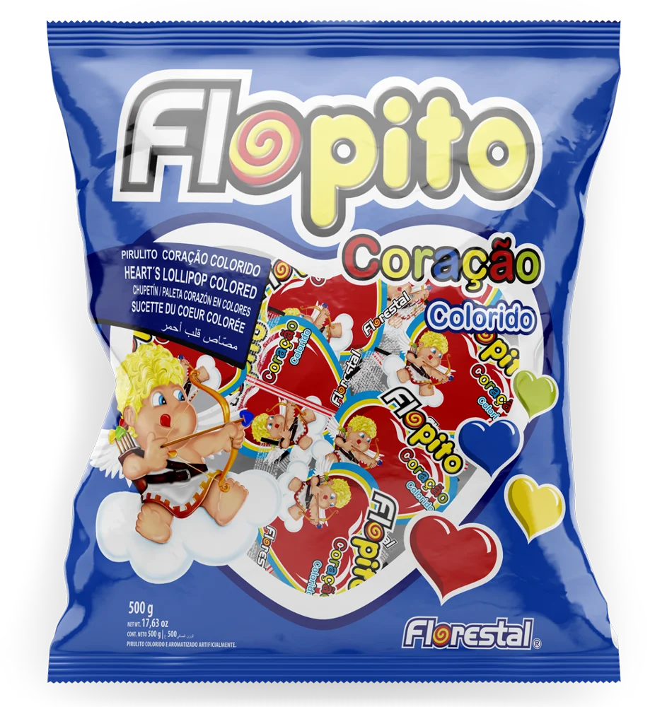 9535 цветных сердец Flopito, клубника, виноград, апельсин и лимон, плоский сердец, леденец 10 г 24x50un