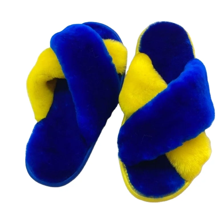 Indoor Fur Slippers EVA Outsole Natural fur 100% Sheepskin Color Slippers For Home