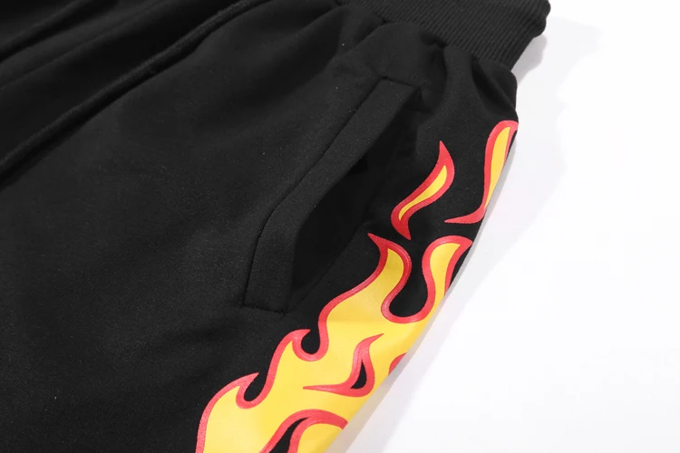 Fire Flames Printed Sweat Shorts Mens Summer Cotton Casual Elastic Waist Drawstring Shorts