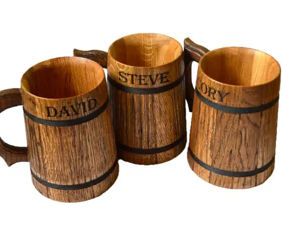 High Quality Eco Friendly Creative Wooden Wine Cup Natural Wood Drinking Beer Mug With Handle For Wholesale