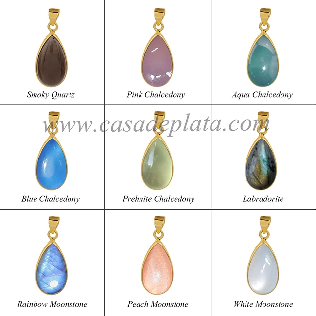 Yellow Gold Plated Best Quality Hot Sell Rainbow Moonstone gemstone pendant 925 sterling silver Jewelry bulk order wholesaler