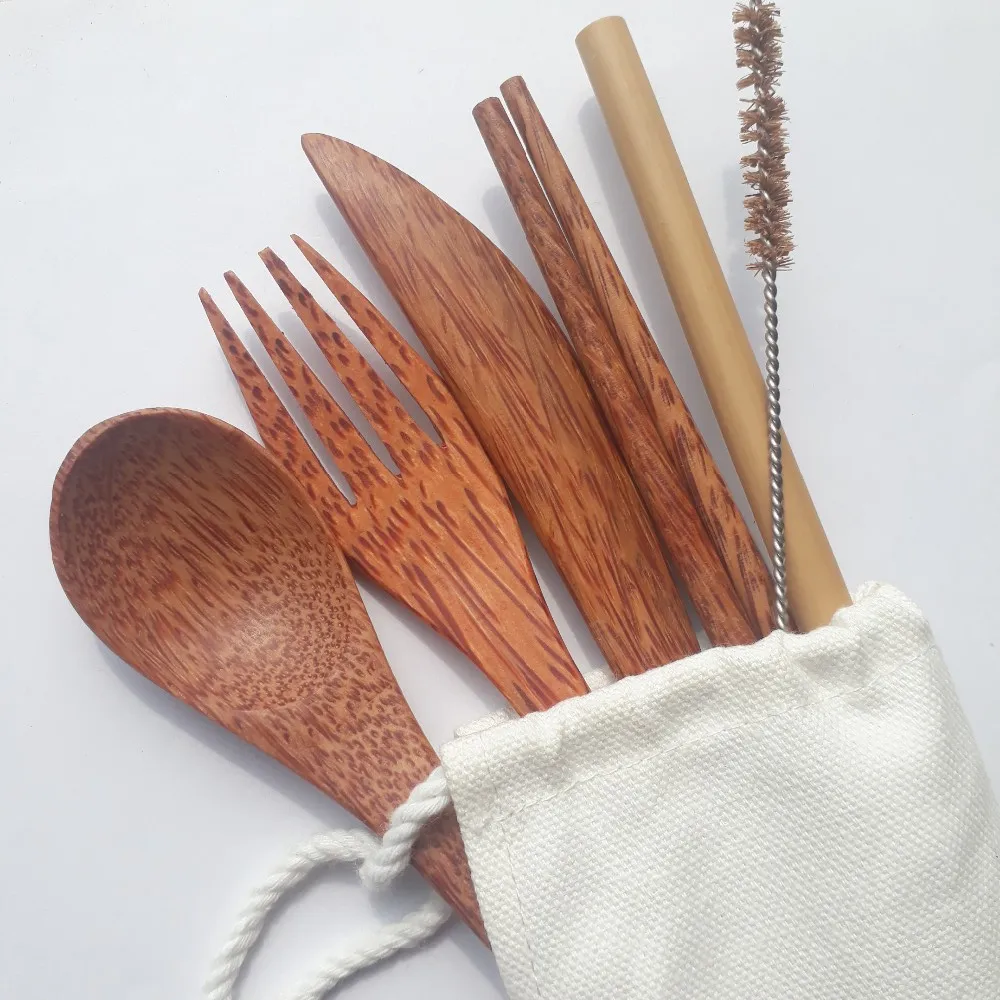 Whole sale price Eco friendly Flatware Coconut Spoons, Forks, Knife  Cutlery Utensil Set