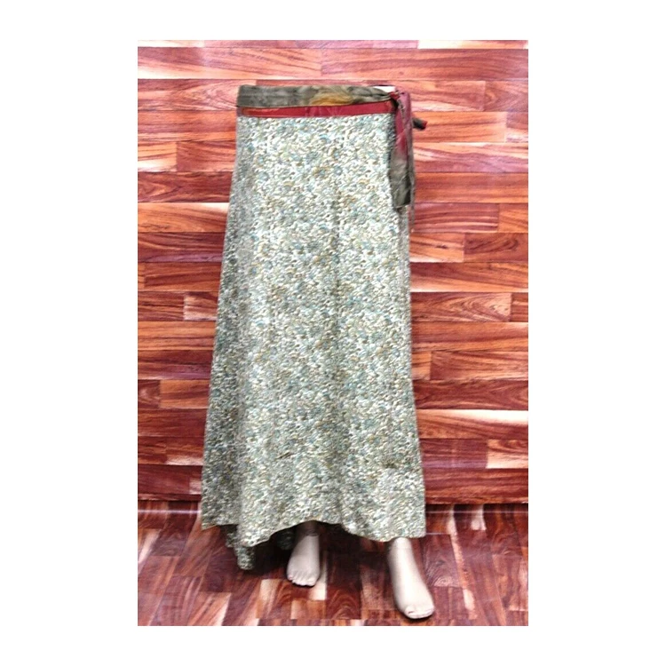 Hot Red Color Silk Sari Magic Wrap Around Skirts with Elastic Waist and Belt Hippy Long Bohemian Maxi Skirt for Women