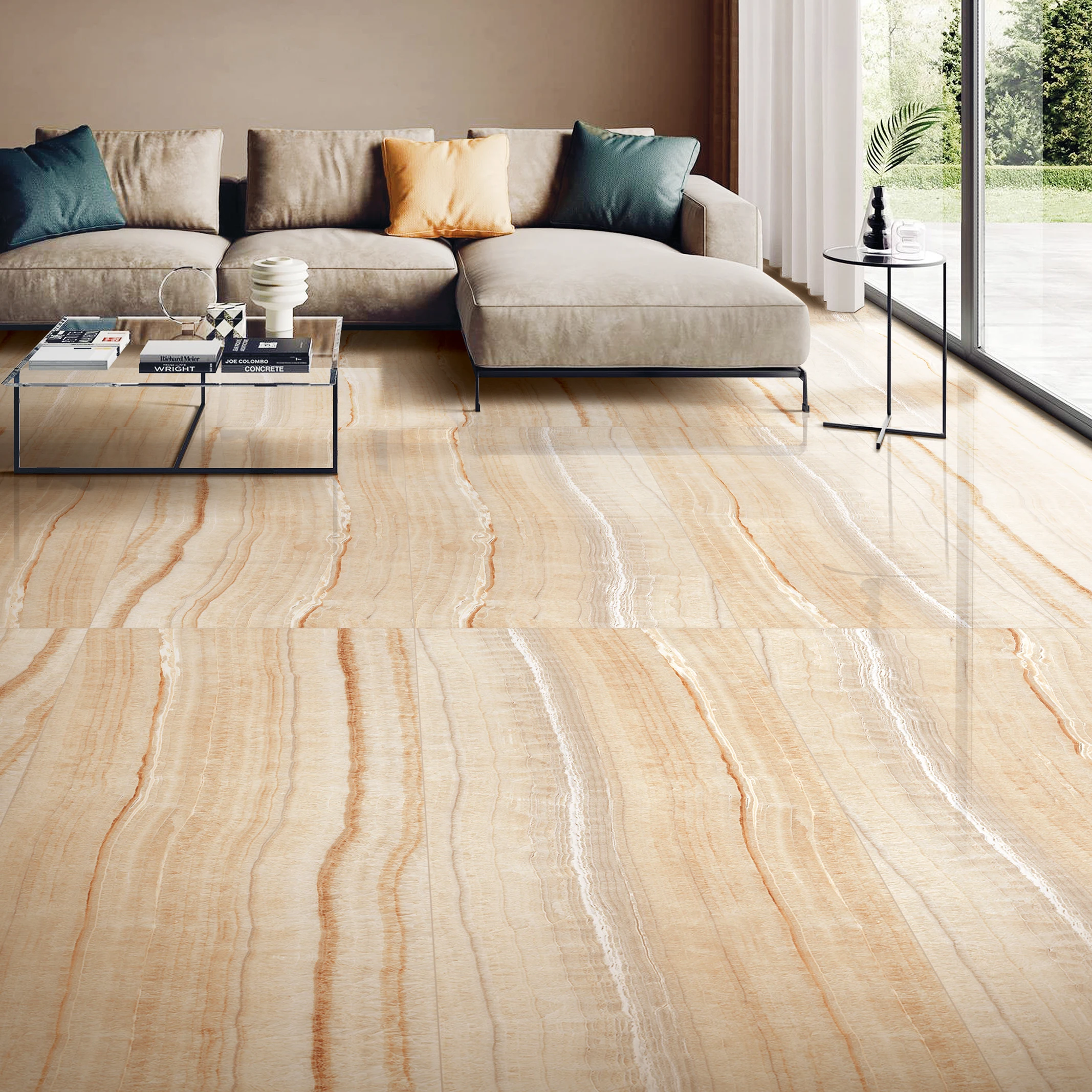 Фарфоровая напольная плитка с ониксом, мраморный вид бежевого цвета, высококачественные напольные плитки 600x1200, плитка тигрового цвета