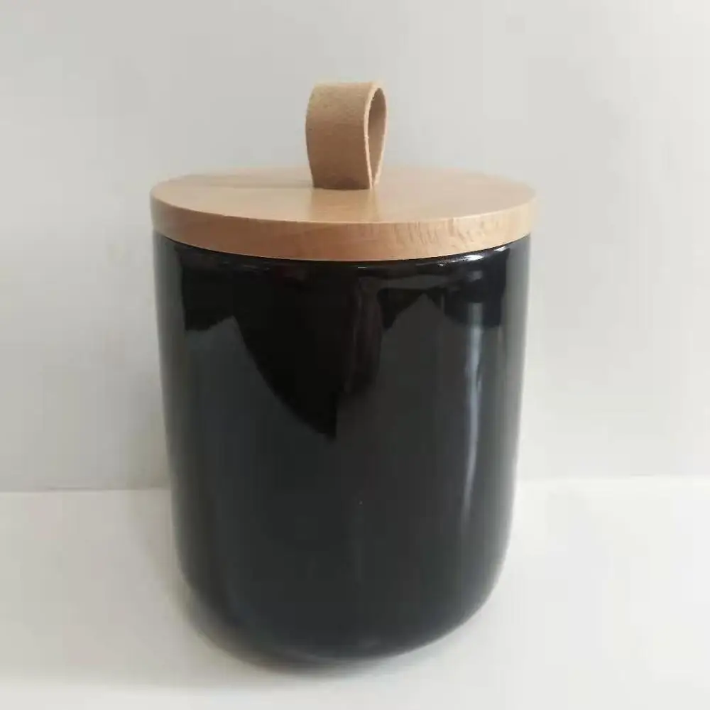 Grey Ceramic candle jars with Leather lid