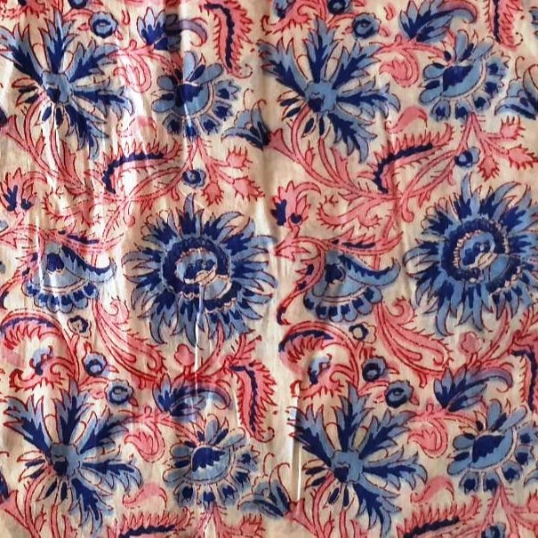 Beautiful Blue Floral Hand Block Print Cotton Fabric Home Textile Fabric Pure Soft Cotton Quick Dry Cotton Fabric