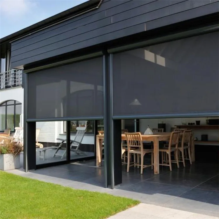 Patio Door Blind Manufacture Outdoor Zip Track Windproof Manual Blind Curtains With Comfy Motor Wifi Battery Blind