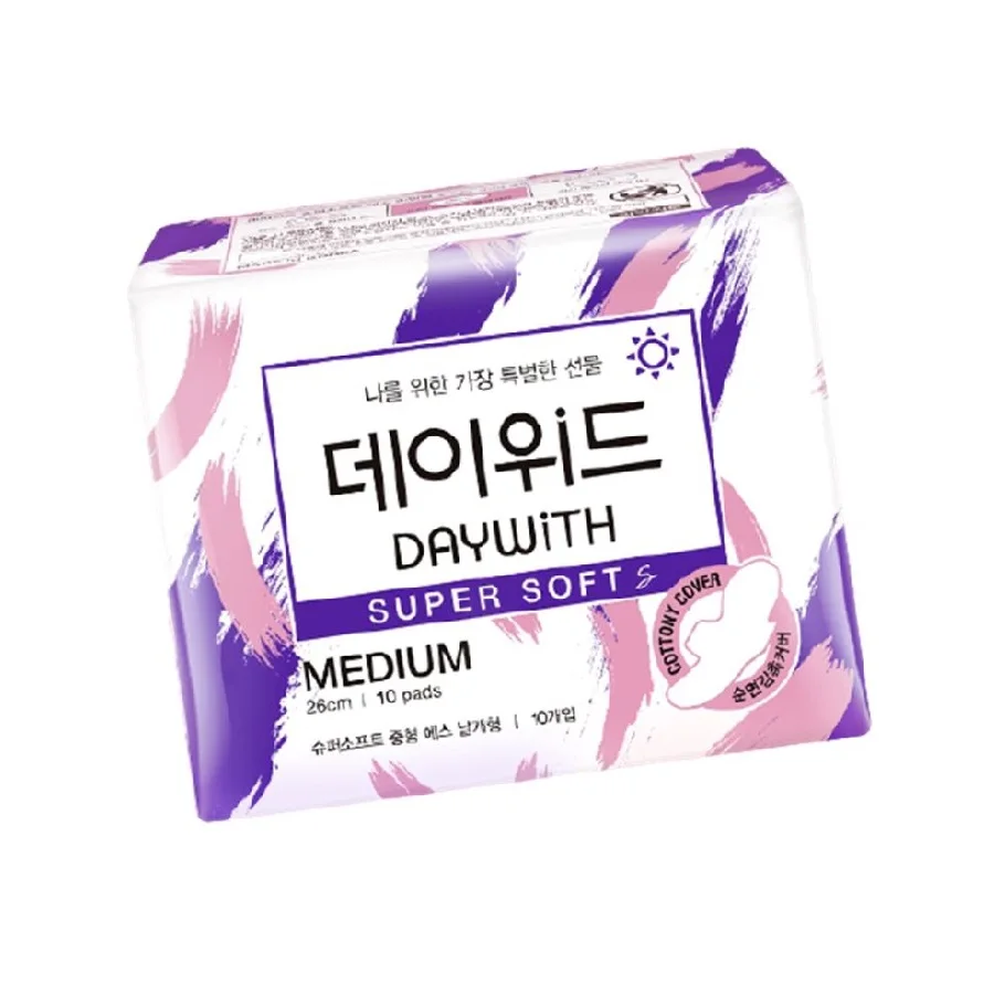 Супермягкая гигиеническая прокладка Daywith, средние месячные, естественный дополнительный уход для женщин