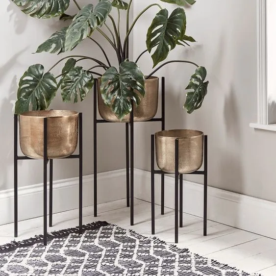 Flower Pot Decorative Black Garden Indoor Outdoor Iron Big Large Wholesale Metal Stand Plant Flower Pots Planters For Plant