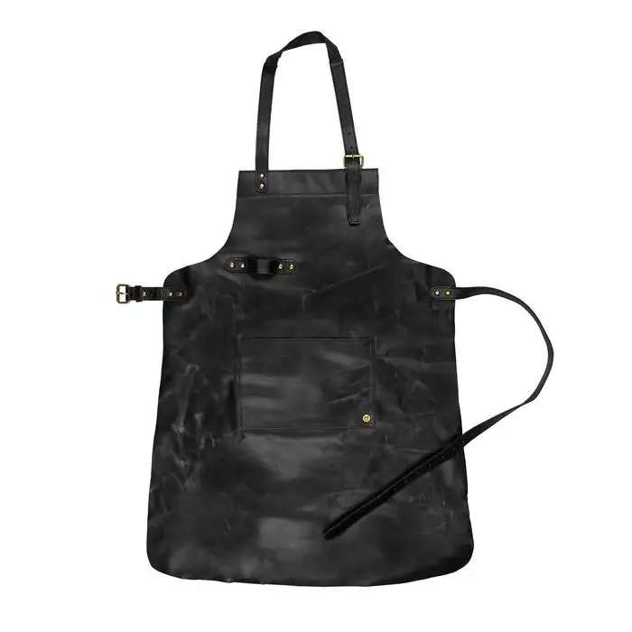 Classic Leather Apron Black Color Premium Full Grain Leather With Rustic Waxed Finished Large Pocket In Front And Towel Loop