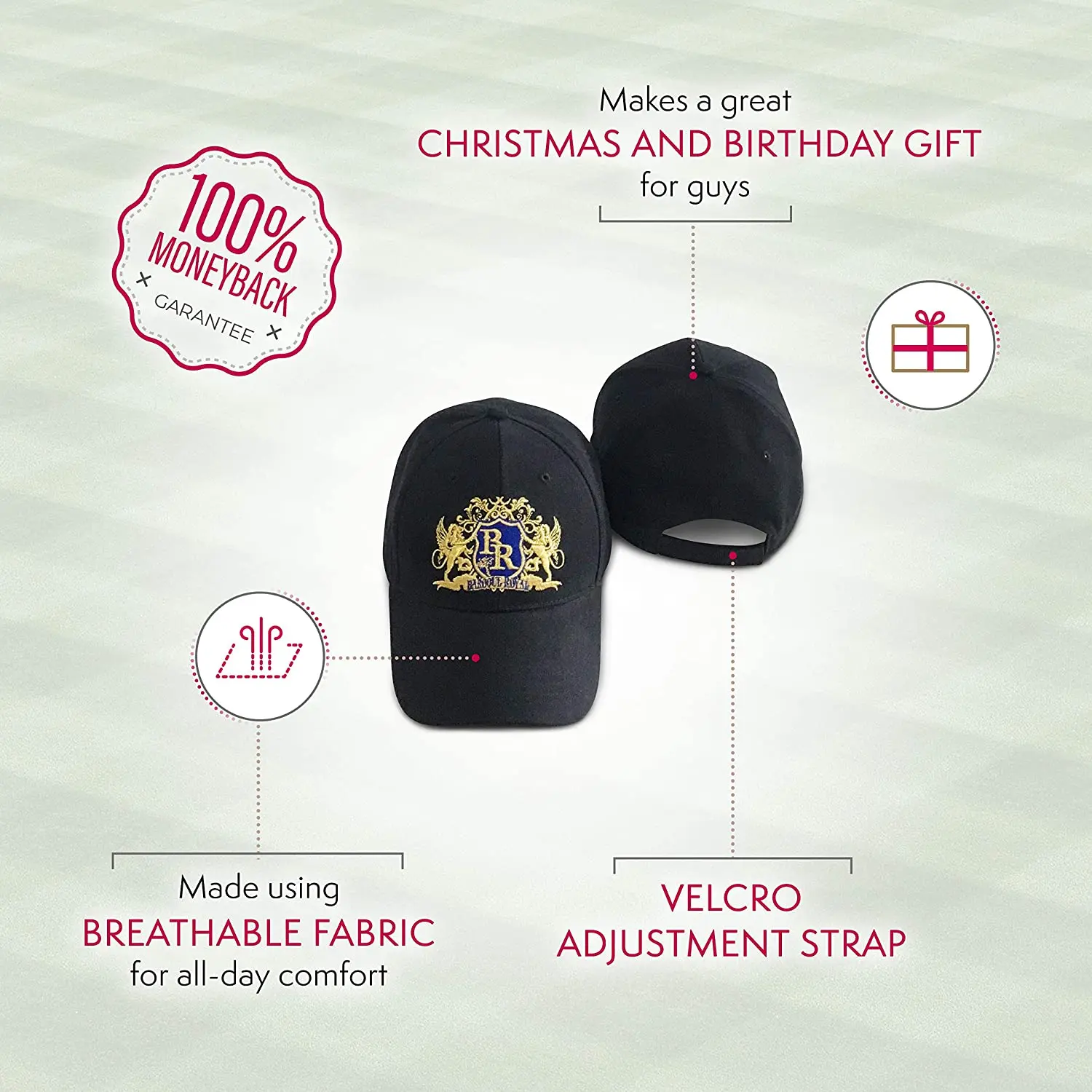 BR BAROQUE ROYAL Mens Cotton Cap Classy Luxurious Casual Hats, Adjustable Summer Dad Cap Gift (Red)