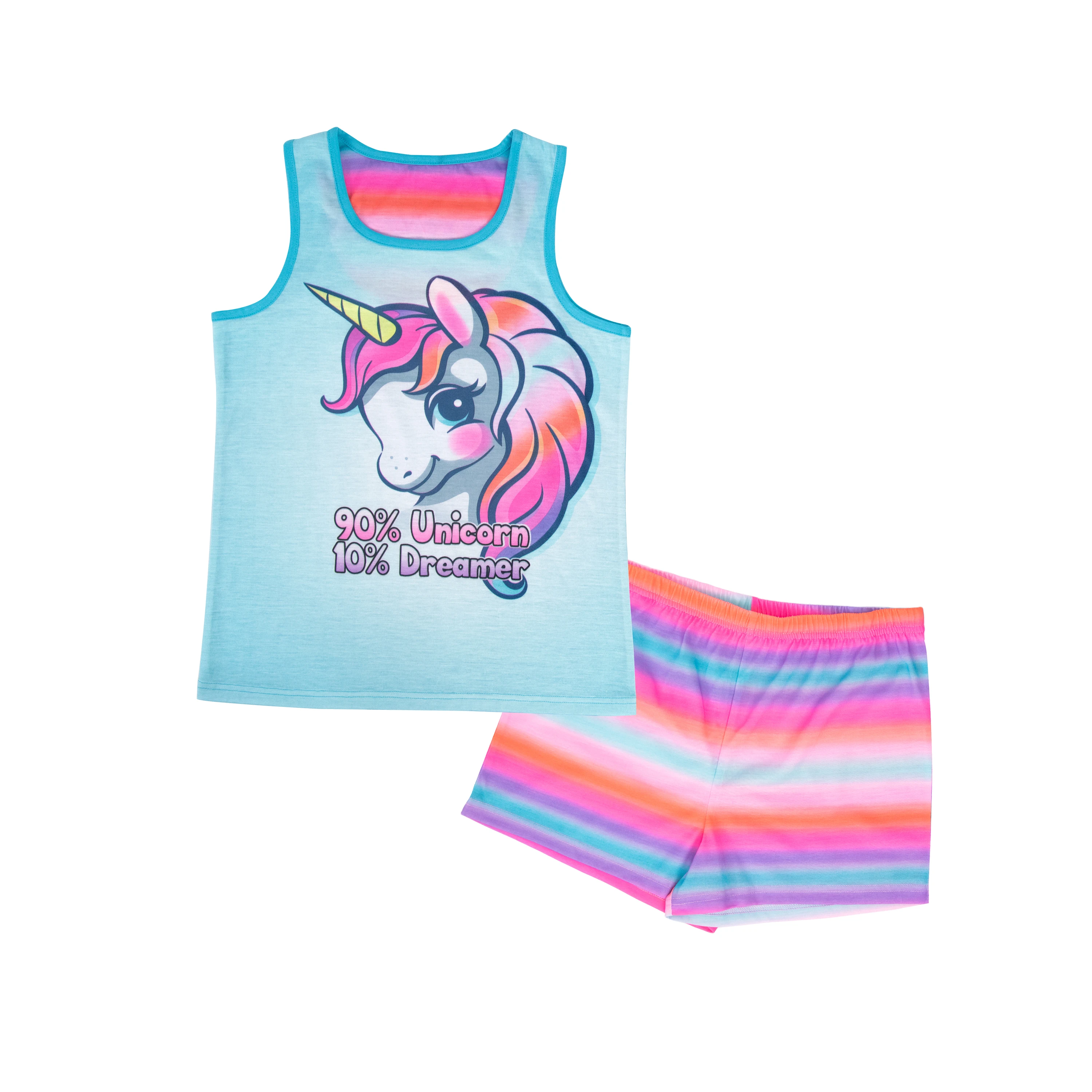 
2020 Designer Girls Summer 2 Piece Pajamas Set Unicorn Animal Sleeveless Tank Top Stripe Gradient Dolphin Shorts Pajamas Set 