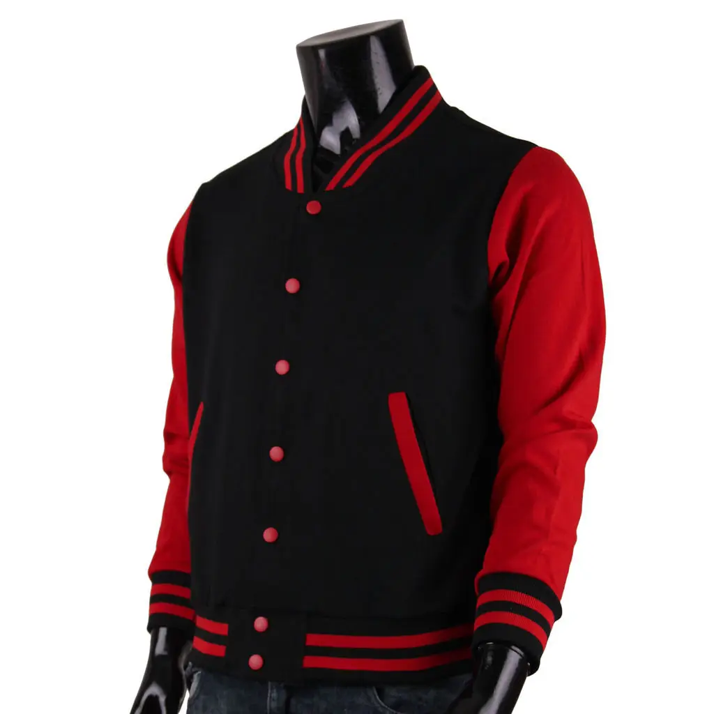 Red and Black Varsity Baseball Cotton Jacket Letterman Jacket in Multi Colors