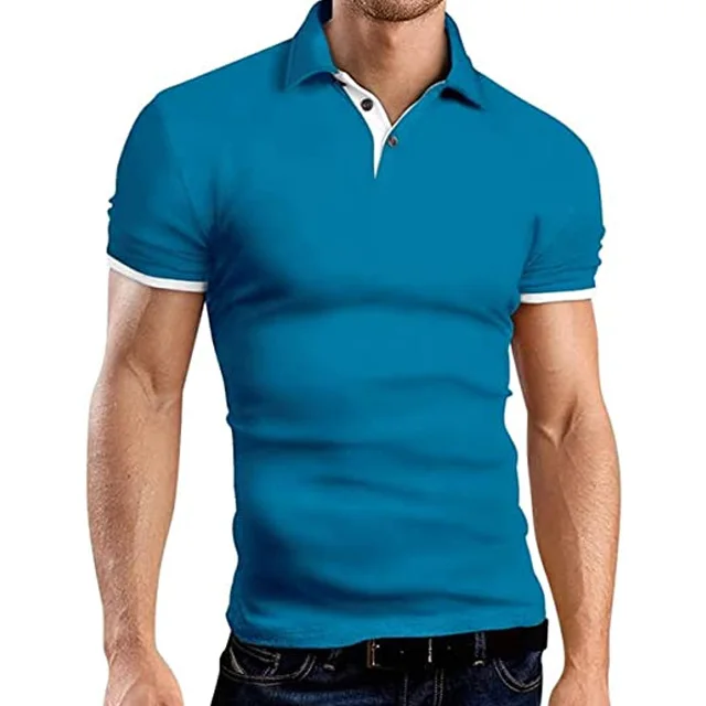 Мужская рубашка с коротким рукавом и воротником-поло