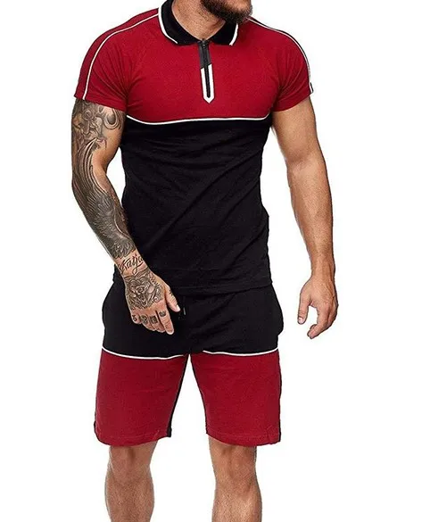 Men Sweat Suit Set Summer Clothing Men 2 Piece Set Short Sleeve Shirt and Shorts Male Sets