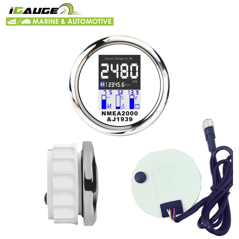 85mm White Face NMEA2000 LCD Digital Marine Multifunction Engine Gauge